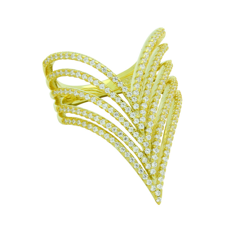 ZDR2255-G STERLING SILVER 925 GOLD PLATED 5-ROW CZ MICRO PAVE CHEVRON 