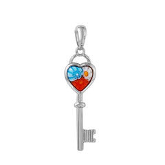 ZDP3830 MULTICOLOR MILLEFIORI HEART SHAPED 30MM KEY PENDANT