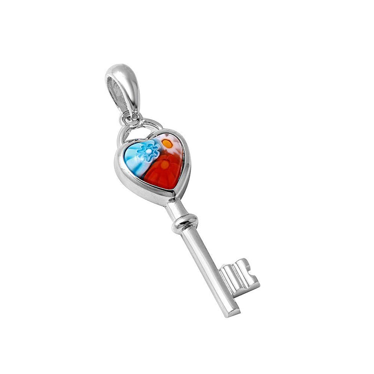 ZDP3830 MULTICOLOR MILLEFIORI HEART SHAPED 30MM KEY PENDANT