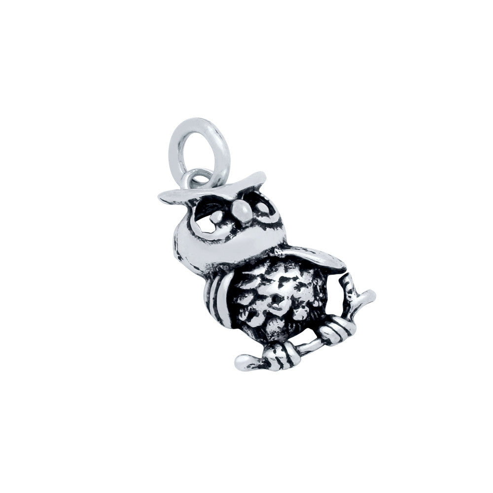 ZDC1480 STERLING SILVER OWL ON A BRANCH CHARM