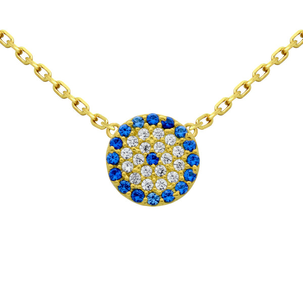 ZDN3196  GOLD PLATED BLUE EYE CZ PAVE NECKLACE 16" + 2"