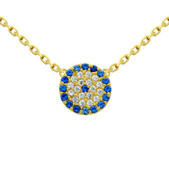 ZDN3196  GOLD PLATED BLUE EYE CZ PAVE NECKLACE 16" + 2"
