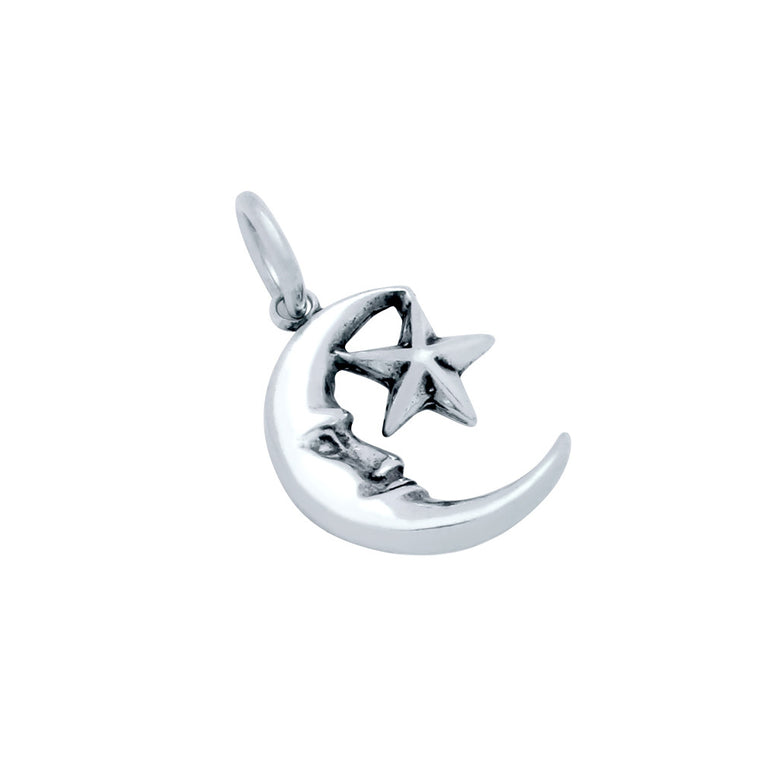 ZDC1442 STERLING SILVER CRESCENT MOON AND STAR CHARM