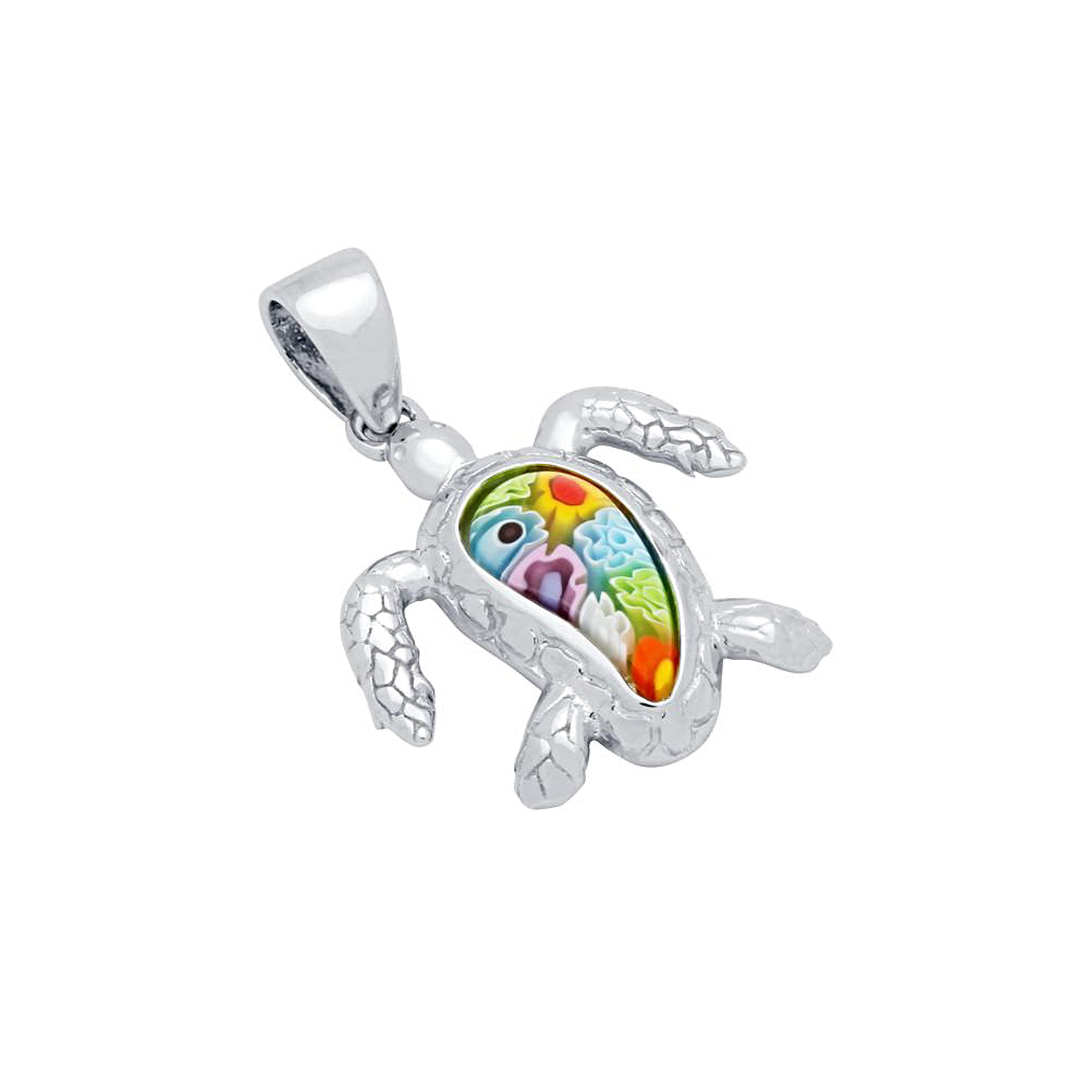 ZDP3000-C4  MULTICOLOR MILLEFIORI TURTLE PENDANT