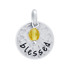 ZDC1420-YEL  ROUND 14MM "BLESSED" CHARM WITH YELLOW CRYSTAL BEAD