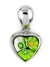 ZDP1016  GREEN MILLEFIORI SMALL HEART PENDANT