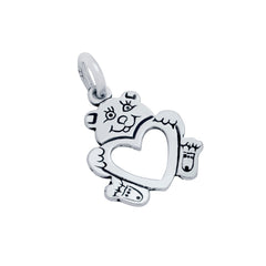 ZDC1445  STERLING SILVER TEDDY BEAR AND HEART CHARM