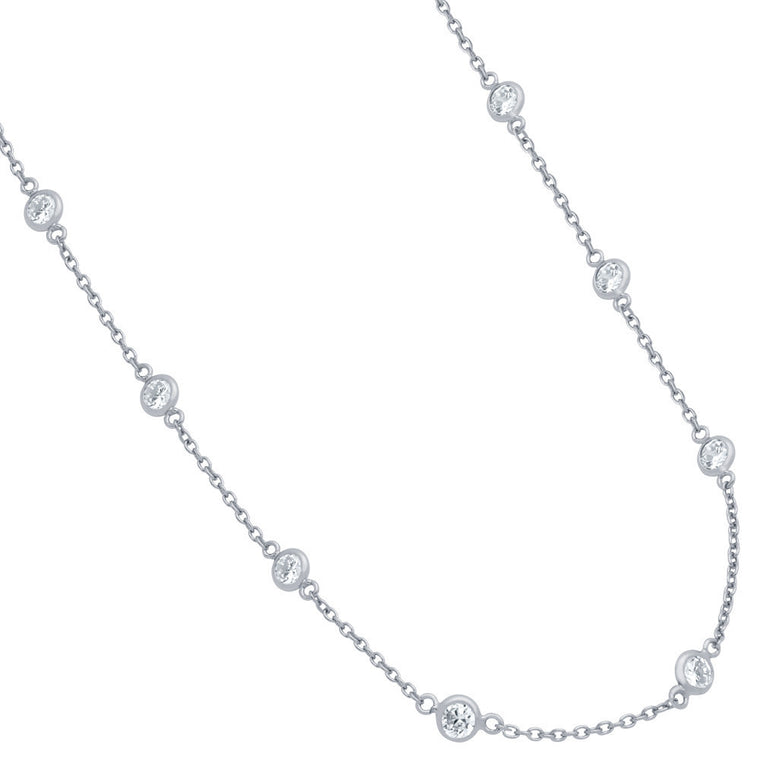 ZDN1859 STERLING SILVER 925 RHODIUM PLATED 5MM BEZEL CZ BY THE YARD NECKLACE 42