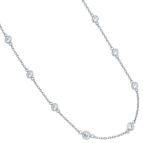 ZDN1859 STERLING SILVER 925 RHODIUM PLATED 5MM BEZEL CZ BY THE YARD NECKLACE 42"