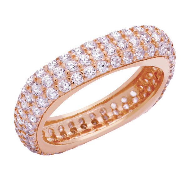 ZDR1506-RG STERLING SILVER 925 ROSE GOLD PLATED THREE ROW CZ PAVE RING