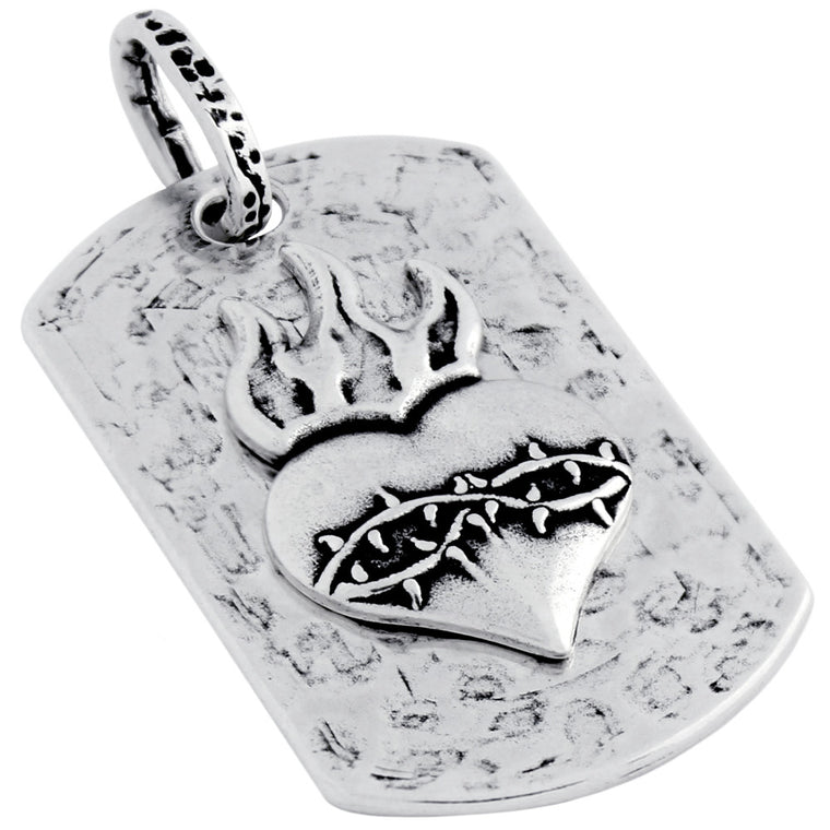 ZDPT049 HAMMER FINISH SACRED HEART DOG TAG