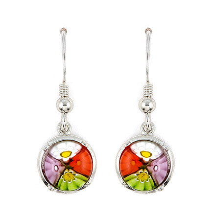 ZDE165 MULTI COLOR MILLEFIORI 8MM ROUND EARRINGS
