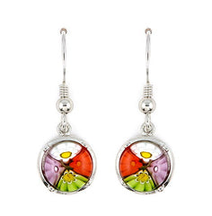 ZDE165 MULTI COLOR MILLEFIORI 8MM ROUND EARRINGS