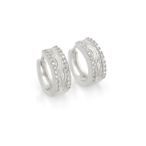 ZDE1871-SL  RHODIUM PLATED FINISH DOUBLE ROW CZ 14MM ROUND HUGGIE EARRINGS
