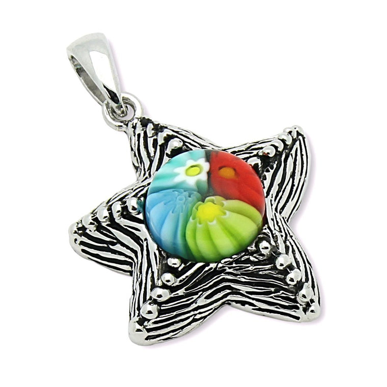 ZDP3031-C4 MULTICOLOR MILLEFIORI STARFISH OXIDIZED PENDANT