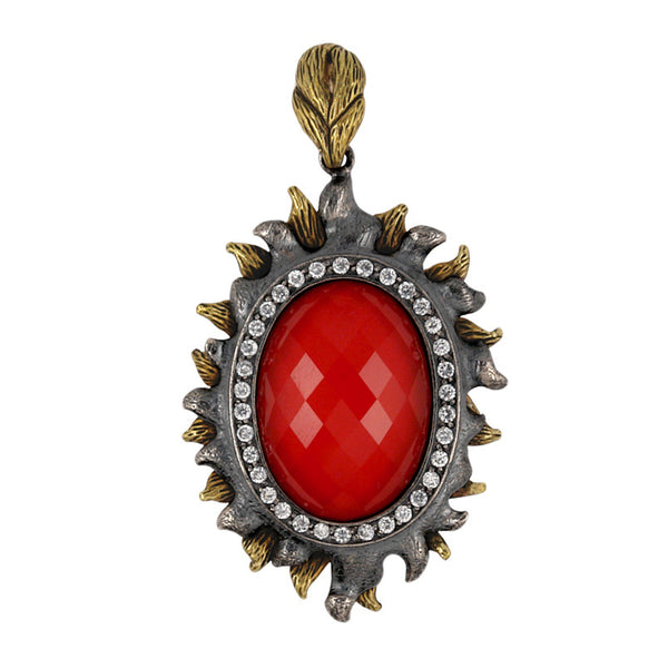 ZDP011  STERLING SILVER 925 RED CORAL OVAL FACETED  PENDANT